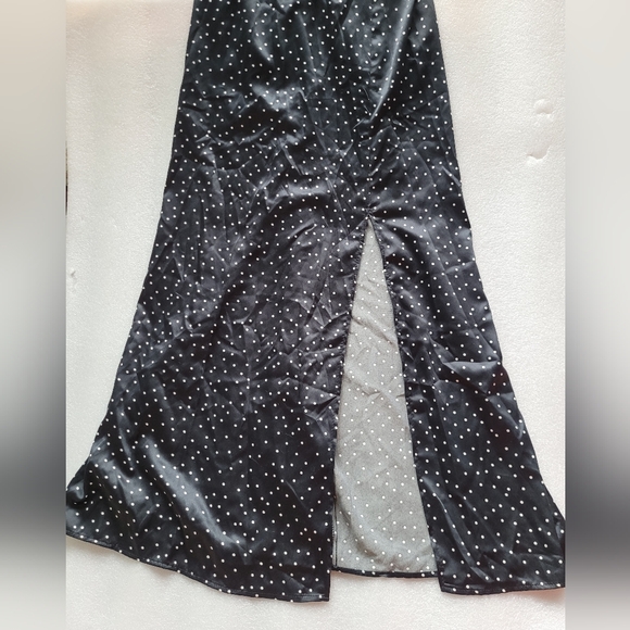 Zara Satin Feel Black and White Polka Dot Midi Dress Slit Skirt Small - Picture 3 of 11